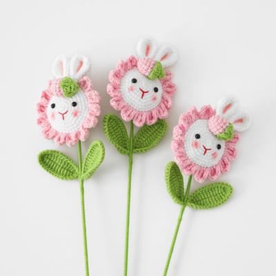 China Wadding Chat 2023 New Arrival Wool Yarn Crochet Rabbit Sunflower Stem Bouquet Handmade Knitting Dolls Flower Bouquet For Home Decoration for sale