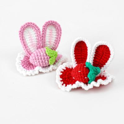 China GirlbbHandwoven Clip Hairpin Clip Children's Barrettes Ornament Rabbit Ears Strawberry Side Three-Dimensional Wool Little Girl Headdress for sale