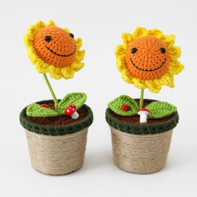 China Wadding Chat DIY Handmade Crochet Car Ornaments Wool Yarn Sunflower Plant Potted Plant Decoration Knitting Teacher's Day Gift for sale