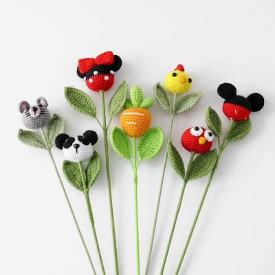 China Wholesale customized woolen yarn fruit vegetable woolen animal bouquet small finished cute flower wind panda chicken bouquet for sale