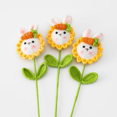 China Wool chatter carrot rabbit sunflower flower branch finished product cute style woven sun flower creative bouquet for sale