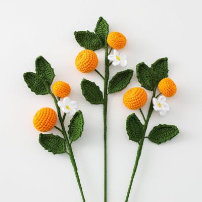 China Hot selling wool yarn wedding wool kumquat bouquet finished bonsai decoration handmade artificial flowers for sale