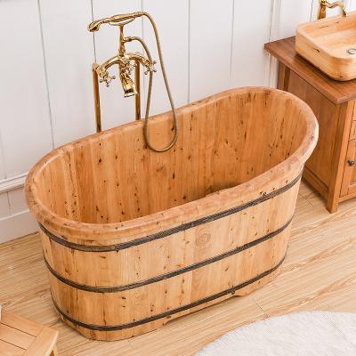 China 1200 Mm Eco - Friendly Material Eco - Friendly Tub Movable Portable Wooden Bathtub Round for sale