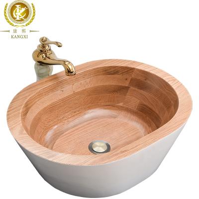 China Shampoo Sinks Top Imported Wooden Oak Bathroom Wash Hand Basin for sale