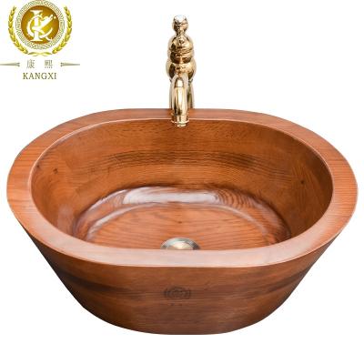 China Small Size Imported Chinese Hand Made Oak Wood Shampoo Sinks Wash Basin With Stand for sale