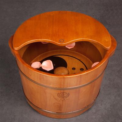 China Sustainable Wooden Foot Tube Basin With Massaging Beads Oak Thai Pedicure Sink for sale