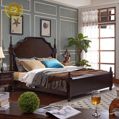 China kangxi fashion design western style bed frame solid wood wooden queen for sale