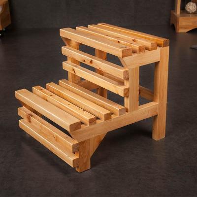 China (Others)Adjustable Cedar Foot Stool Chair 2 Ladder Steps Folding Space Saving Natural Wood Stool for sale