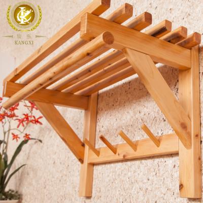 China Heater Wholesale Solid Wood Shower Frame Wall Shelf Wooden Towel Rack for sale