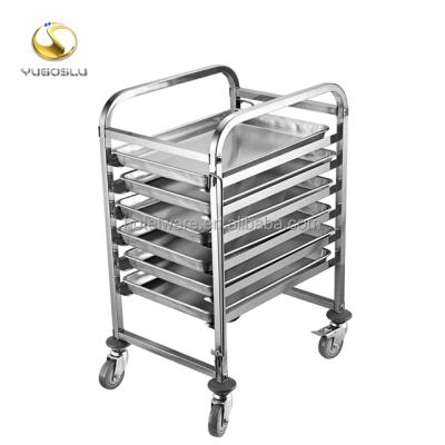 China Eco-friendly Kitchen Equipment Commercial Hotel Bakery Equipments Stainless Steel Tray GN Pan Cart 6-16 Tires for sale