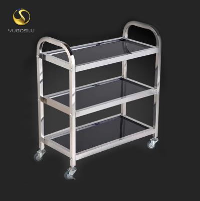 China Eco-friendly 3 Tier Stainless Steel Hotel Restaurant Delivery Dining Mobile Serving Carts Food Kitchen Cart for sale