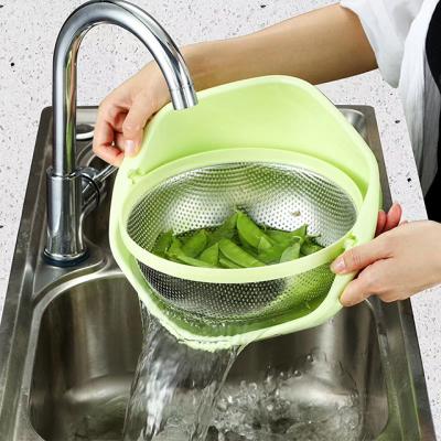 China NEW DESIGN 23 by YUGOSLU viable 26 29cm double-layer 360 degree rotating colorful leaching colander stainless steel for sale