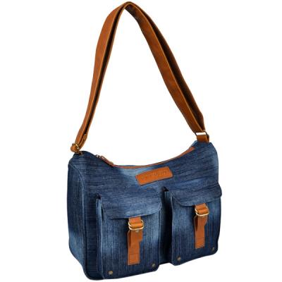 China New Fashioned Lady Denim Two Front Pockets Shoulder Bag Women Lady for sale