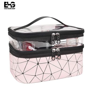 China PU Hanging Toiletry Bag Make Up Bag Vegan Leather Cosmetic Bags Leather Leather Make Up Case for sale