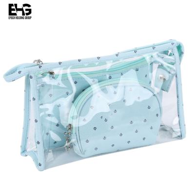 China New Arrival National Cosmetic European Fashion Bag Storage PVC Hot Selling Crown 3 Pieces Set Transparent Zipper Clear PVC for sale