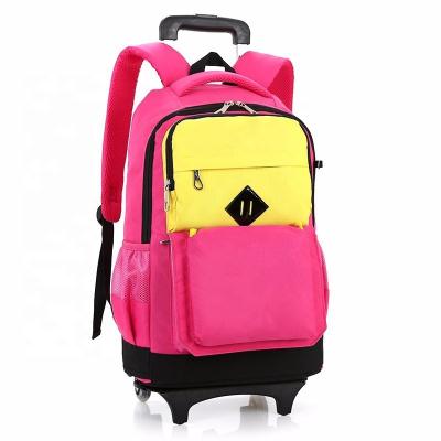 China Wholesale Fashion Style Small School Trolley Bag Pink and Yellow Nylon Material Kids Kids Grill Small School Trolley Bag for sale