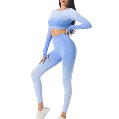 China 2021 New Style Breathable Gradient Breathable Yoga Sets Sportswear For Women / High Waist /Compression Yoga Sets for sale