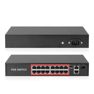 China Techage 16ch poe poe switch with 16 ethernet ports poe ethernet switch and 2 gigabit rj45 ports ip cameras for sale