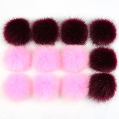 China Large Size Ball Shape 12pcs/set 10cm Fluffy Faux Fox Fur Pompom Pom Pom With Elastic Band Handmade for sale