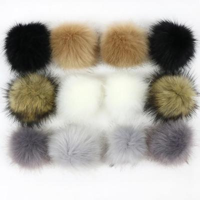 China Fluffy Ball Shape 12pcs/set 8cm With Elastic Band Rainbow Color Faux Fur Pompom Ball Fluffy Fox Fox Pompom For Hats for sale