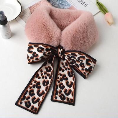 China Leopard Style Women Ladies Fashion Ribbon Faux Silk Rex Fur Scarf for sale