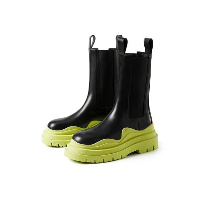 China Waterproof 2022 New Arrivals Women Leather Thick White Soled Chelsea Women Waterproof Rain Boots for sale