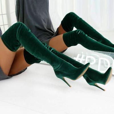 China Fashion Trend Fashion Velvet High Elastic Heeled Toe Over The Knee Boots Pointed Women Frosted Tight Waist Ladies Boots for sale