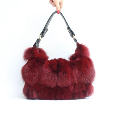 China Real Natural Fox Fur Bag Women Ladies Purses And Handbags Fashion Fox Fur Bag Large With Leather Handle for sale