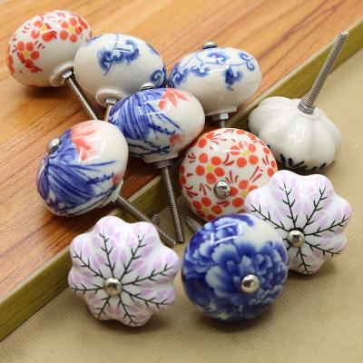 China Creative Ceramic Antique Furniture Handles Knobs Vintage Modern Ceramic Knob Retro Style for sale