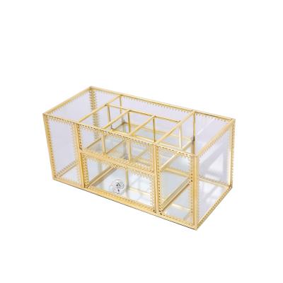 China Europe Customized Large Metal Makeup Racks Small Glass Box Cosmetics Storage Box for sale