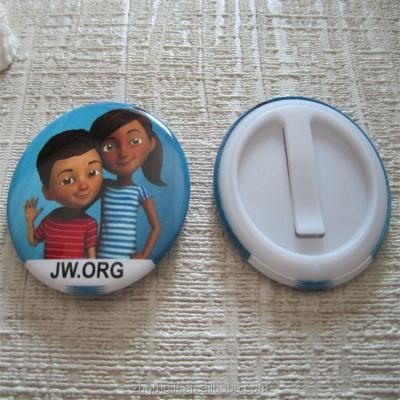 China Europe round shape 45mm kids metal JW.ORG caleb and sophia buttons tin badge for sale