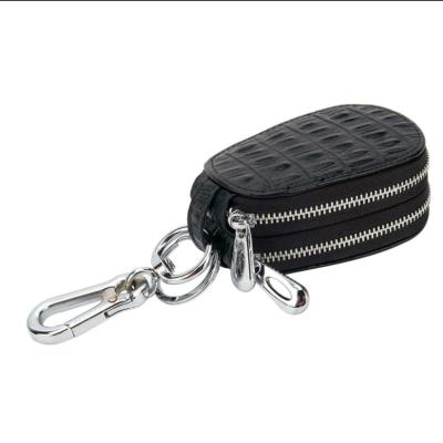 China Promotiom Gifts Genuine Leather Key Case Holder Double Zipper Car Wallet Coin Chain Purse (Black No Window) for sale