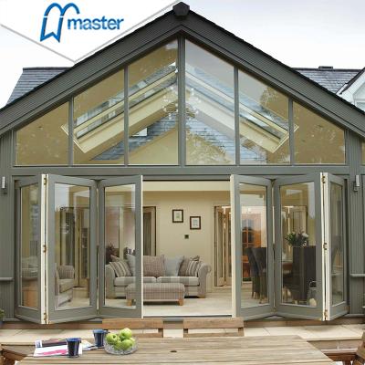 China MasterWell Windproof Aluminum Glass Sliding Bi Folding Doors And Windows Horizontal Folding Door for sale