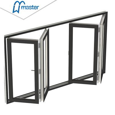 China Magnetic Screen Top Selling Windproof Soundproof Horizontal Double Folding Glazed Aluminum Bi Folding Windows With Good Price for sale