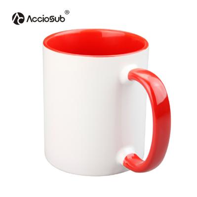 China AccioSub Viable Wholesale 11oz Sublimation Coffee Mug Masks Custom Logo Colored Inside Handgrip Sublimation Ceramic Mugs for sale