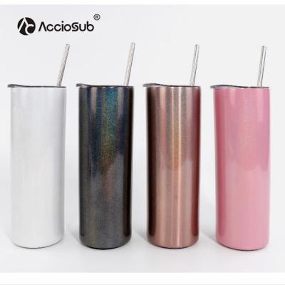 China AccioSub Viable Newcomer Double Wall 20oz Electroplate Shiny Custom Logo Glitter Blanks Sublimation Tumblers Skinny Tumbler for sale