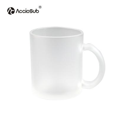 China Viable Wholesale Coating Glass Sublimation Heat Transfer Coffee Mug Tea Mug White 11oz Frosted AccioSub Glass Mug for sale