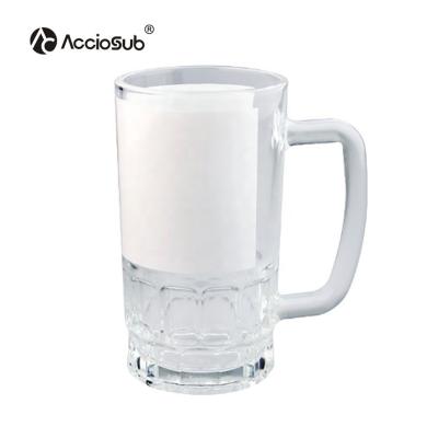 China 22oz White AccioSub Beer Mug White Patch Clear Sublimation Drinking Glass Mug Coated Glass High Quality Sublimation Glass for sale