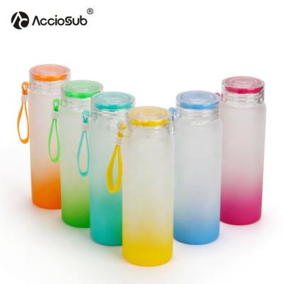 China Acciosub RTS 17oz Viable Gradient Ombre Sublimation Colored Portable Bottom Straight Frosted Glass Water Bottle for sale