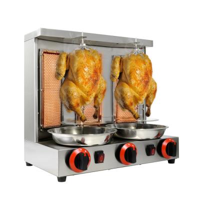 China Easily Assembled Commercial 3 Burners Gas Roasting Chicken BBQ Grills Automatic Rotating Vertical Rotisserie Shawarma Machine for sale