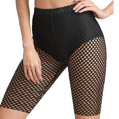 China Amazon Hot Sale Breathable Sexy Elastic Mesh Women High Waisted Outlet Hollow Out Biker Shorts See Through Hook Cover Up Mesh Short for sale