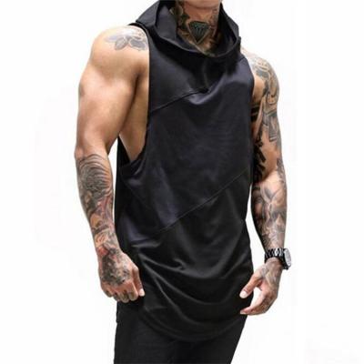 China 2022 New Men Summer Breathable Muscle Man Elastic Breathable Gym Clothes Fitness Splice Hoodie Jogging Sleeveless Men for sale