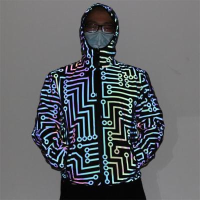 China High Visibility Jacket Street Wear Anorak Rainbow Waterproof Breathable Custom Holographic Reflective Zipper Unisex Coat for sale