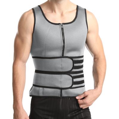 China QUICK DRY Men's Waist Trainer Double Belt Workout Neoprene Body Shaper Zipper Sauna Tank Top for sale