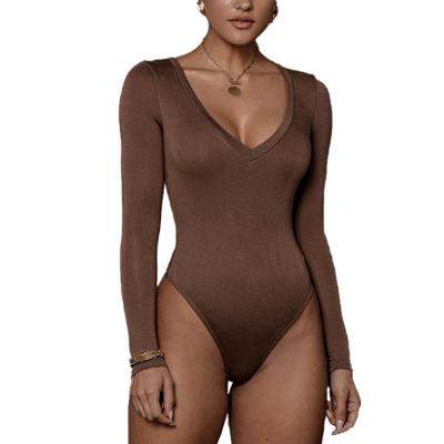 China OEM Long Sleeve Shapewear Fitness Jumpsuit Top Autumn And Winter New Wholesale Sexy Deep-V Neck Base Layer QUICK DRY For Women for sale