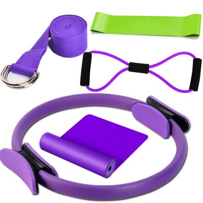 China Durable Pilates Ring Fitness Five-Piece Set Pilates Ring Latex Pull Towel Stretch Stretcher Resistance Band Pilates Accessories for sale