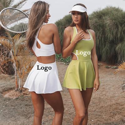 China Custom Logo Breathable Quick Dry Women High Stretch Pleated Tennis Skirts Sportswear Tennis Uniform Quick Dry Yoga One Piece Tennis Dress for sale