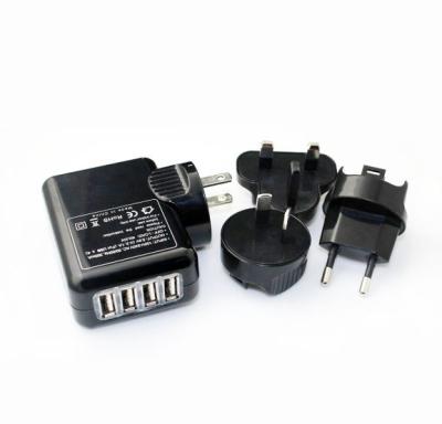 China wall mout usb charger with Eu Us UK Au plug USB power adapters 5v 1a 2a 3a interchangeable usb adapter for sale