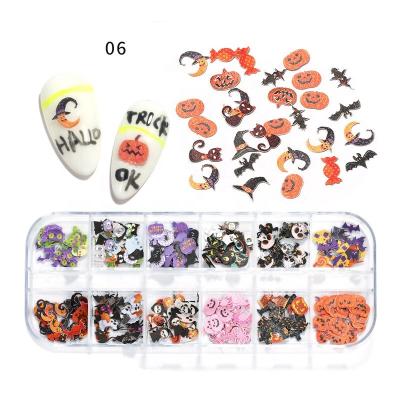 China Special Nail Art Decorations 2021 12 color flower butterfly Halloween nail jewelry nail art decoration wood nail box paste sheets for sale