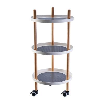 China Kitchen Service Trolley Side Table 3 Wheels Bathroom Trolley Trailers Hotel Service Multifunctional Solid Wood Trolley for sale